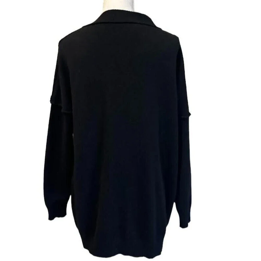 Women's L Deep V Neck Button Down Ribbed Cardigan Knitted Sweater Bat Sleeve - Picture 2 of 6